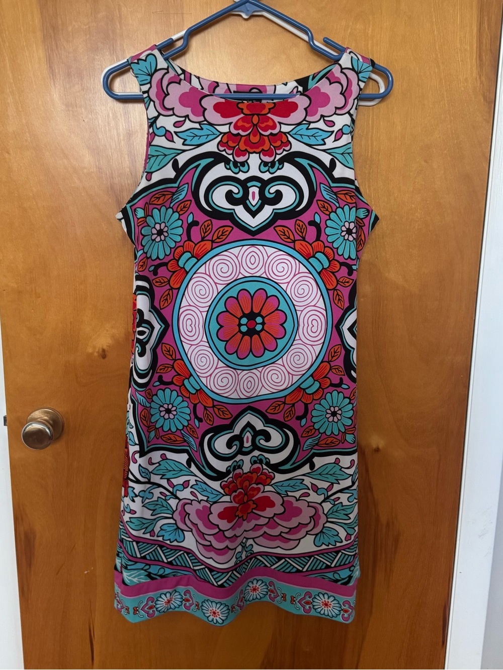 Nicole Sleeveless Mini Dress in Pink & Teal Floral Medallion